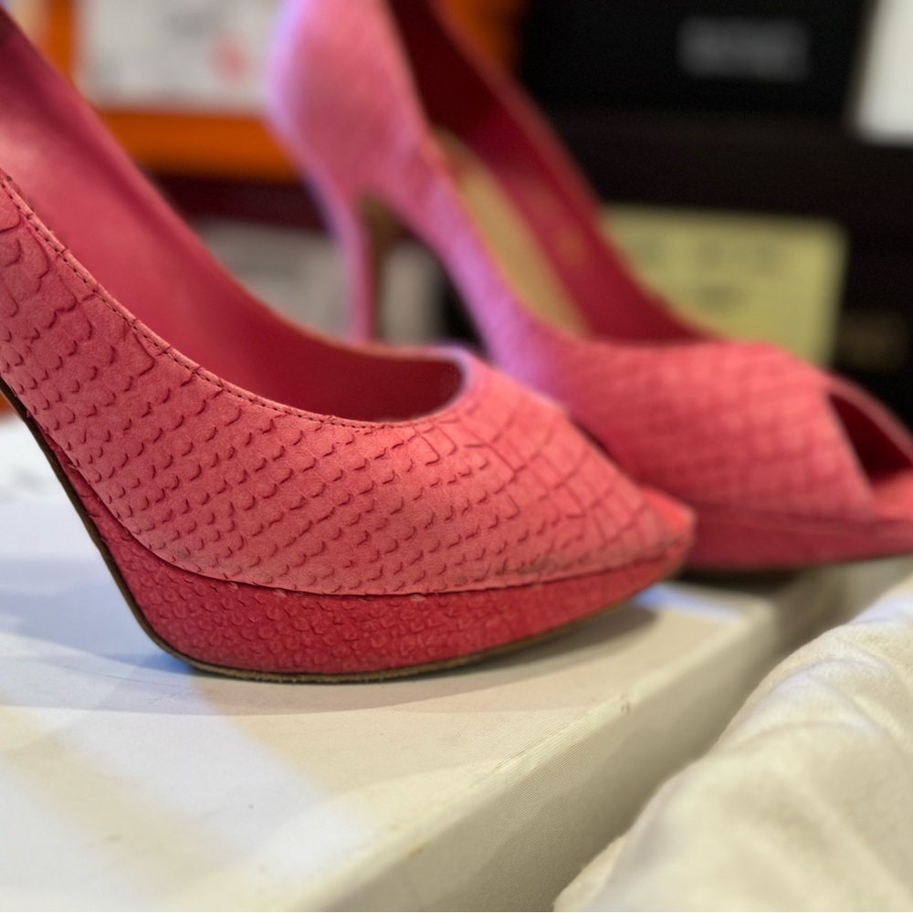 Christian Dior Leather Python Embossed Peep Toe P… - image 6